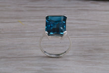 Load image into Gallery viewer, Large 14ct London Blue Topaz set White Gold Ring