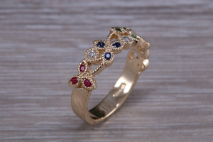 Multi Gemstone Floral Designed Yellow Gold Ring