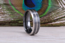 Load image into Gallery viewer, Titanium patterened hammered finish band, light weight and very durable, choice of widths , perfect as wedding band or fashion ring
