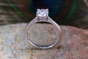 Traditional Platinum 1.00ct Diamond Solitaire. Forever One grade Moissanite Engagement Ring, best grade Moissanite