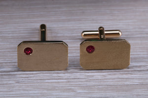 Gents Gold Cufflinks, Heavy Solid Yellow Gold, Set With Your Choice of Gemstone