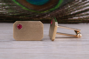 Gents Gold Cufflinks, Heavy Solid Yellow Gold, Set With Your Choice of Gemstone