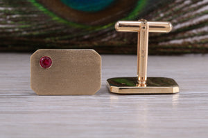 Gents Gold Cufflinks, Heavy Solid Yellow Gold, Set With Your Choice of Gemstone