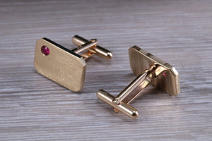Gents Gold Cufflinks, Heavy Solid Yellow Gold, Set With Your Choice of Gemstone