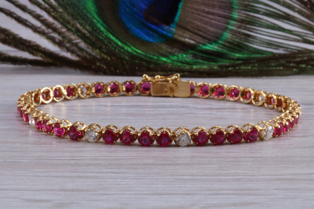 The Ultimate Ruby and Diamond set line bracelet, all natural non treated Rubies with D VVS1 grade natural diamonds set in 18ct yellow gold