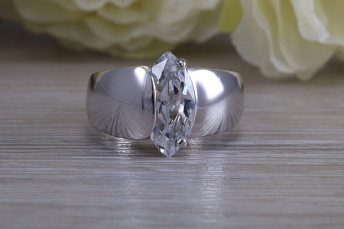 Sterling silver Marquise set dress ring, very unique design