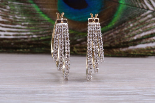 Diamond set Yellow Gold Dropper Earrings with Latch Back Fittings