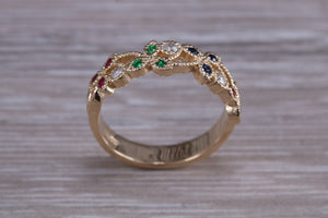 Multi Gemstone Floral Designed Yellow Gold Ring