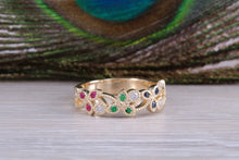Load image into Gallery viewer, Multi Gemstone Floral Designed Yellow Gold Ring