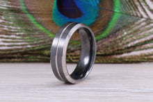 Load image into Gallery viewer, Titanium patterened hammered finish band, light weight and very durable, choice of widths , perfect as wedding band or fashion ring