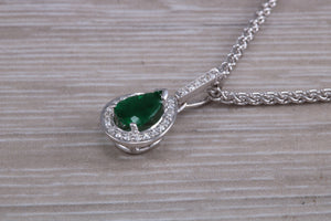 Emerald and Diamond Halo set 18ct White Gold Necklace