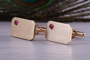 Gents Gold Cufflinks, Heavy Solid Yellow Gold, Set With Your Choice of Gemstone