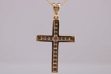 Load image into Gallery viewer, 9ct yellow gold Diamond set cross together with 18 inch long chain, British hallmarked