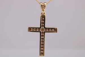 9ct yellow gold Diamond set cross together with 18 inch long chain, British hallmarked