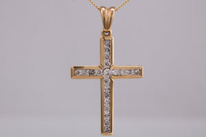 9ct yellow gold Diamond set cross together with 18 inch long chain, British hallmarked
