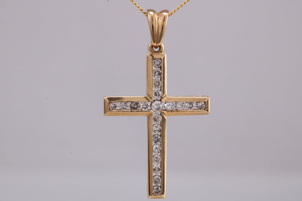 9ct yellow gold Diamond set cross together with 18 inch long chain, British hallmarked