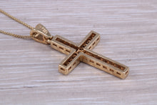 Load image into Gallery viewer, 9ct yellow gold Diamond set cross together with 18 inch long chain, British hallmarked
