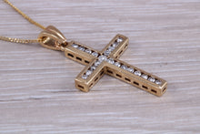 Load image into Gallery viewer, 9ct yellow gold Diamond set cross together with 18 inch long chain, British hallmarked