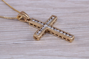 9ct yellow gold Diamond set cross together with 18 inch long chain, British hallmarked