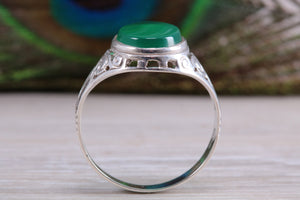 Oval cut Green Agate set Silver Ring