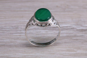 Oval cut Green Agate set Silver Ring