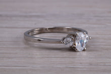 Load image into Gallery viewer, Diamond Look Trilogy Ring. Sterling Silver. Oval and Round CZ. Ideal promise,birthday,anniversary or graduation gift