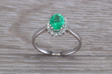 Load image into Gallery viewer, Emerald and Halo set Diamond White Gold Ring