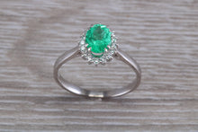 Load image into Gallery viewer, Emerald and Halo set Diamond White Gold Ring