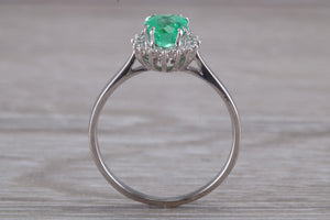 Emerald and Halo set Diamond White Gold Ring