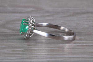 Emerald and Halo set Diamond White Gold Ring