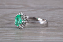 Load image into Gallery viewer, Emerald and Halo set Diamond White Gold Ring