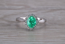 Load image into Gallery viewer, Emerald and Halo set Diamond White Gold Ring