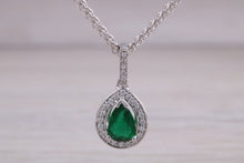 Load image into Gallery viewer, Emerald and Diamond Halo set 18ct White Gold Necklace