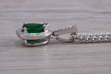 Load image into Gallery viewer, Emerald and Diamond Halo set 18ct White Gold Necklace