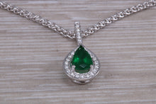 Load image into Gallery viewer, Emerald and Diamond Halo set 18ct White Gold Necklace
