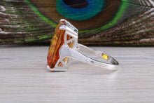 Load image into Gallery viewer, Large Rectangle cut Orange Citrine set Silver Ring