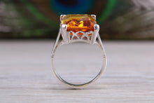Load image into Gallery viewer, Large Rectangle cut Orange Citrine set Silver Ring