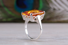Load image into Gallery viewer, Large Rectangle cut Orange Citrine set Silver Ring