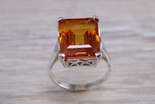 Load image into Gallery viewer, Large Rectangle cut Orange Citrine set Silver Ring