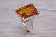 Load image into Gallery viewer, Large Rectangle cut Orange Citrine set Silver Ring