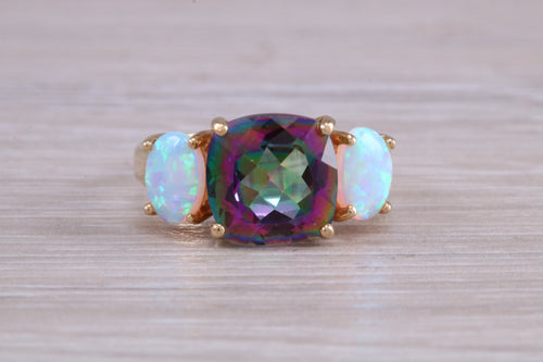 Mystic Topaz And Opal set Yellow Gold Ring