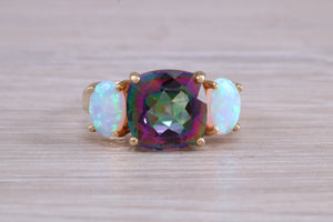 Mystic Topaz And Opal set Yellow Gold Ring