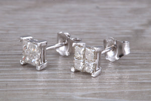 Diamond cluster stud earrings set in 9ct white gold, simple and elegant studs ideal for daily wear, perfect gift for any occasion