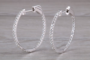 Large Full Circle set Diamond Hoop Earrings, Over One carat of Diamonds