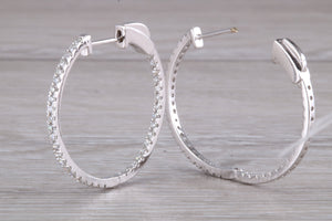Large Full Circle set Diamond Hoop Earrings, Over One carat of Diamonds