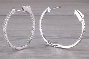 Large Full Circle set Diamond Hoop Earrings, Over One carat of Diamonds