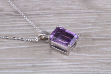 Load image into Gallery viewer, Natural Emerald cut Amethyst Necklace set in White Gold