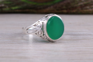 Oval cut Green Agate set Silver Ring