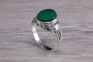 Oval cut Green Agate set Silver Ring