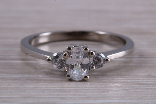 Diamond Look Trilogy Ring. Sterling Silver. Oval and Round CZ. Ideal promise,birthday,anniversary or graduation gift